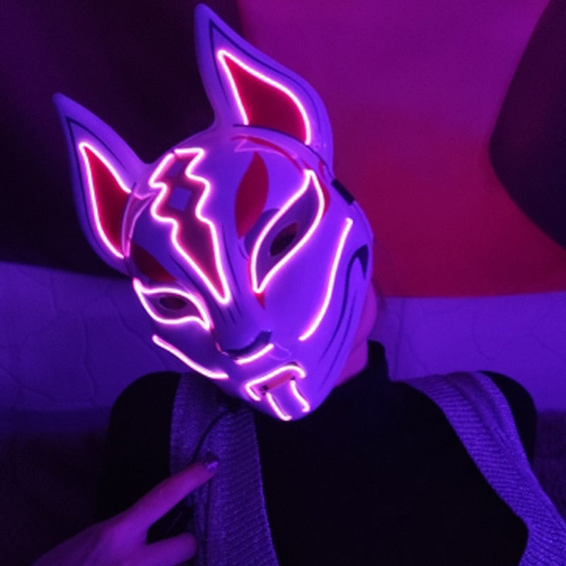 New Arrival LED Luminous Cosplay Anime Mask Neon Light Up Fox Mask Halloween Party Mask Carnival Party Led Mask