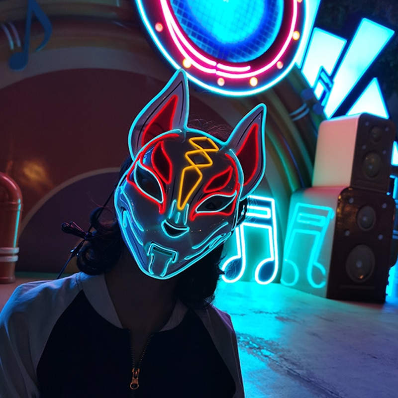 New Arrival LED Luminous Cosplay Anime Mask Neon Light Up Fox Mask Halloween Party Mask Carnival Party Led Mask