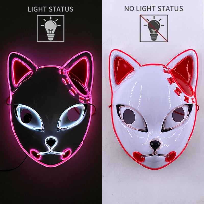 New Arrival LED Luminous Cosplay Anime Mask Neon Light Up Fox Mask Halloween Party Mask Carnival Party Led Mask