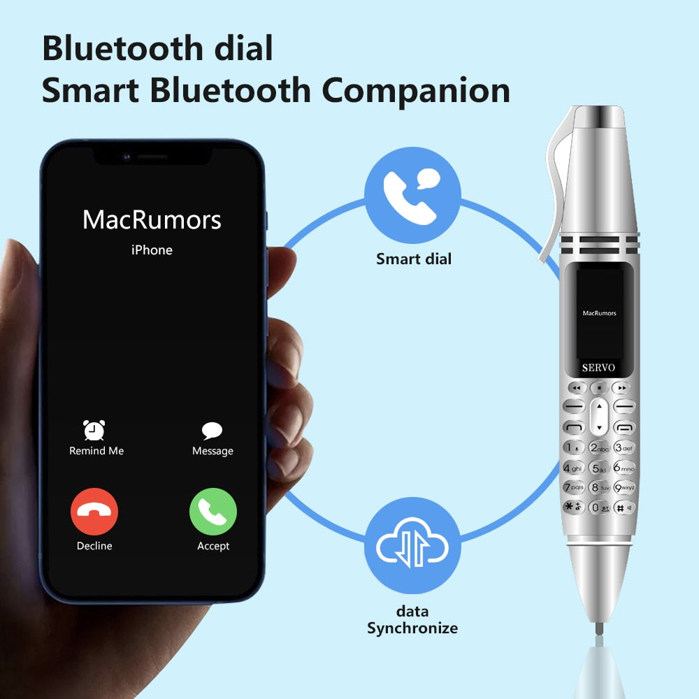 SERVO K07 Penna Cellulare Doppia SIM Registrazione delle chiamate Chiamata Bluetooth Chiamata rapida Magic Voice Schermo HD da 0,96" Telefono cellulare sbloccato GSM