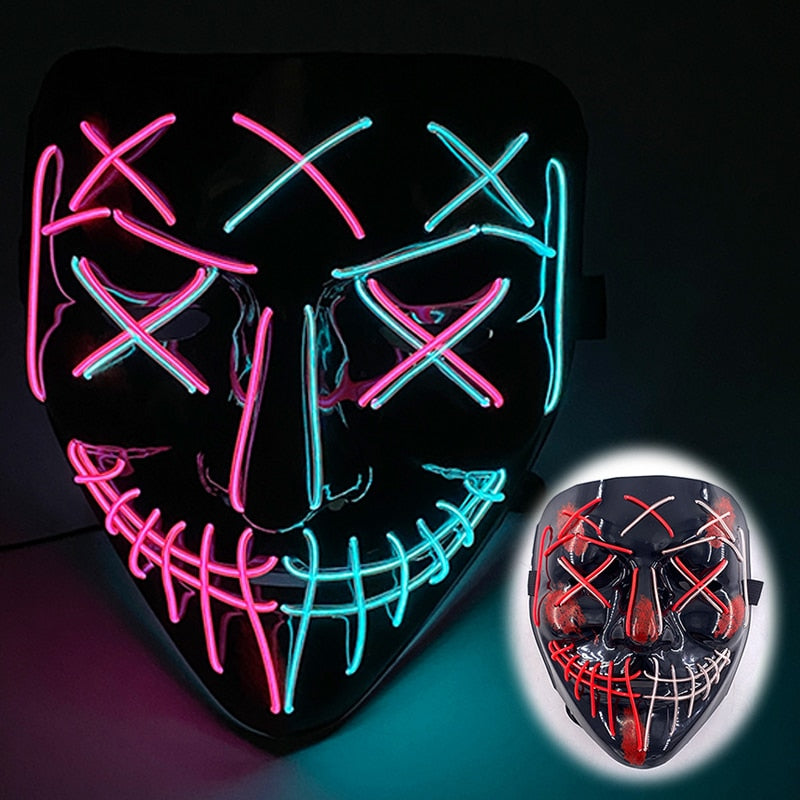 Halloween Luminous Neon Mask Led Mask Masque Masquerade Party Mask Glow In The Dark Purge Masks Cosplay Costume Supplies