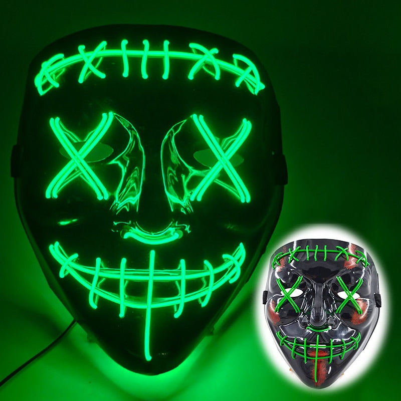 Halloween Luminous Neon Mask Led Mask Masque Masquerade Party Mask Glow In The Dark Purge Masks Cosplay Costume Supplies