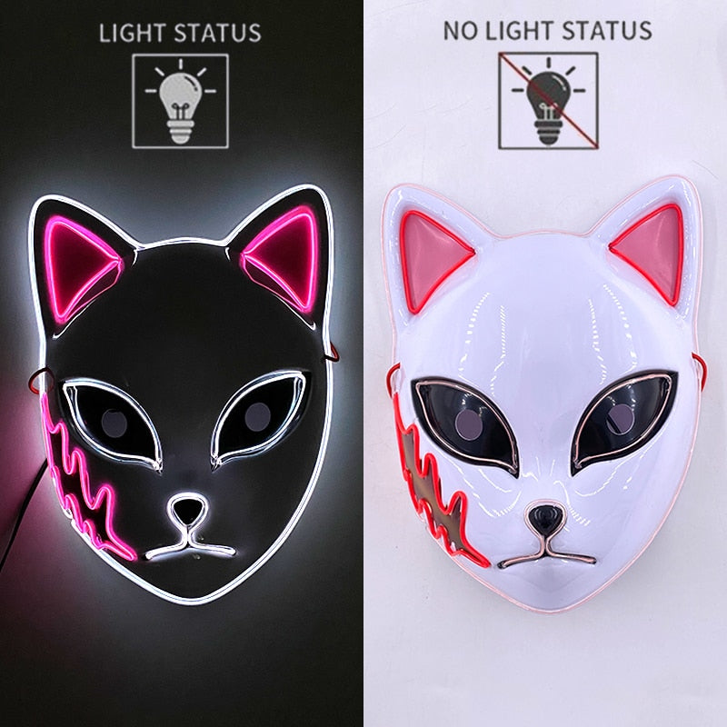 New Arrival LED Luminous Cosplay Anime Mask Neon Light Up Fox Mask Halloween Party Mask Carnival Party Led Mask