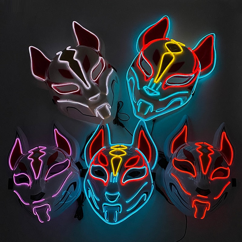 New Arrival LED Luminous Cosplay Anime Mask Neon Light Up Fox Mask Halloween Party Mask Carnival Party Led Mask