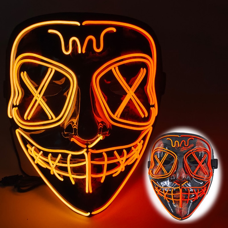 Halloween Luminous Neon Mask Led Mask Masque Masquerade Party Mask Glow In The Dark Purge Masks Cosplay Costume Supplies