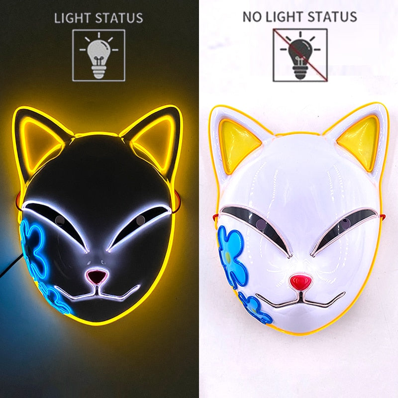 New Arrival LED Luminous Cosplay Anime Mask Neon Light Up Fox Mask Halloween Party Mask Carnival Party Led Mask