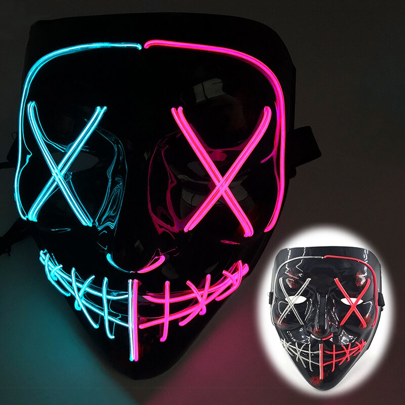 Halloween Luminous Neon Mask Led Mask Masque Masquerade Party Mask Glow In The Dark Purge Masks Cosplay Costume Supplies