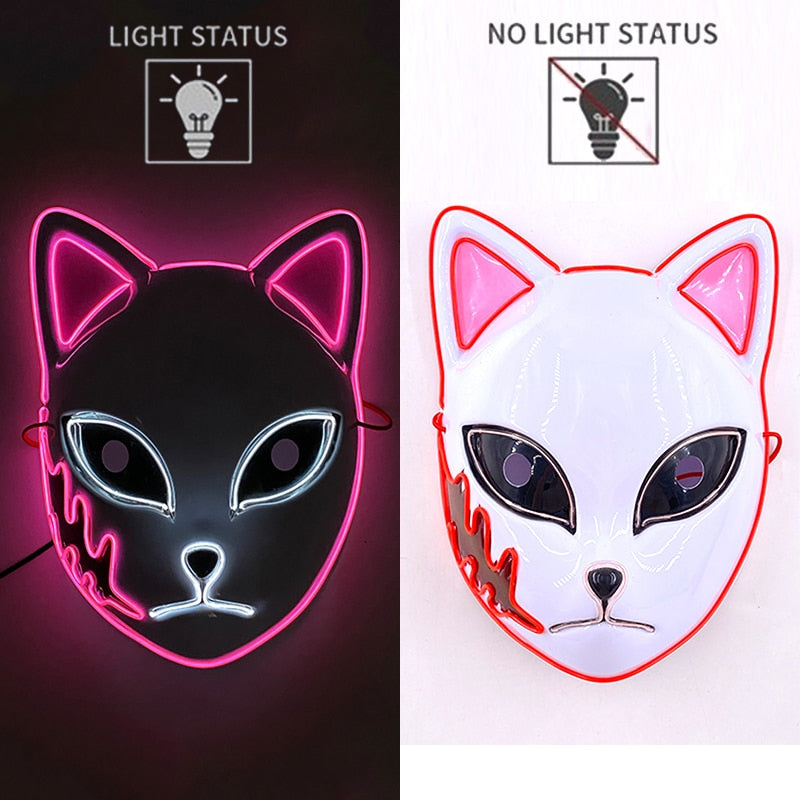 New Arrival LED Luminous Cosplay Anime Mask Neon Light Up Fox Mask Halloween Party Mask Carnival Party Led Mask