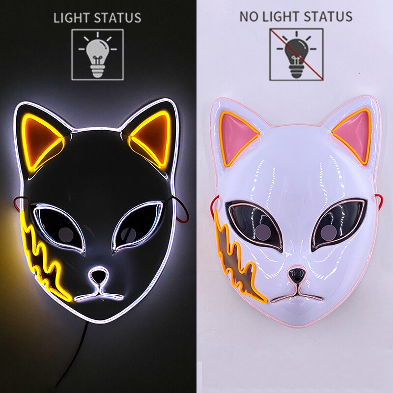 New Arrival LED Luminous Cosplay Anime Mask Neon Light Up Fox Mask Halloween Party Mask Carnival Party Led Mask