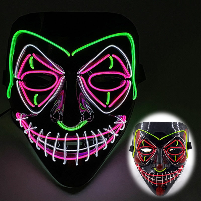 Halloween Luminous Neon Mask Led Mask Masque Masquerade Party Mask Glow In The Dark Purge Masks Cosplay Costume Supplies