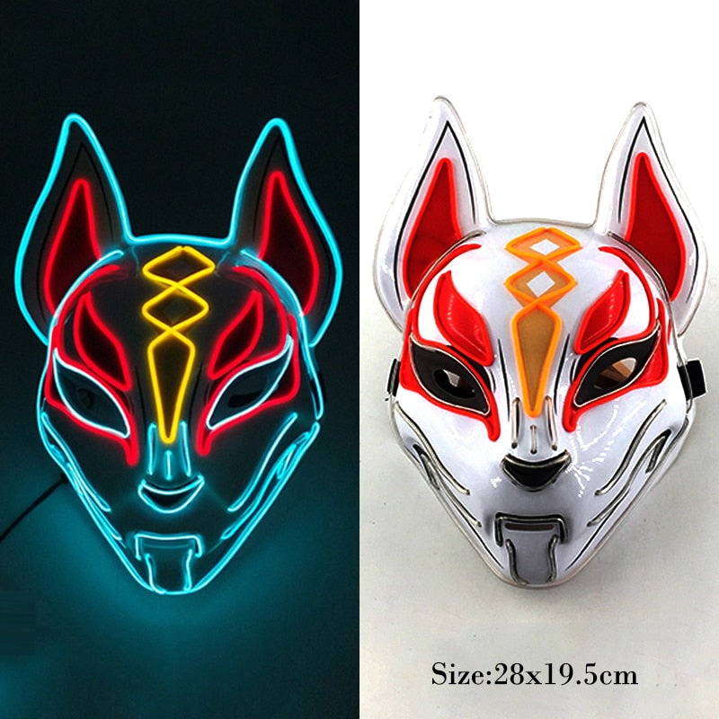 New Arrival LED Luminous Cosplay Anime Mask Neon Light Up Fox Mask Halloween Party Mask Carnival Party Led Mask