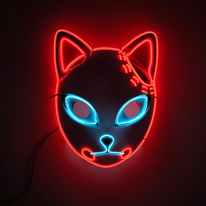 New Arrival LED Luminous Cosplay Anime Mask Neon Light Up Fox Mask Halloween Party Mask Carnival Party Led Mask