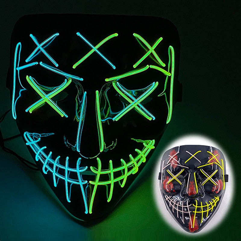 Halloween Luminous Neon Mask Led Mask Masque Masquerade Party Mask Glow In The Dark Purge Masks Cosplay Costume Supplies