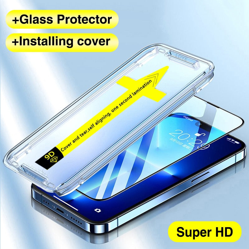 8K High End Tempered Glass For iPhone 14 13 12 11 Pro Max XS MAX X XR Screen Protector With Alignment Mounting Cover