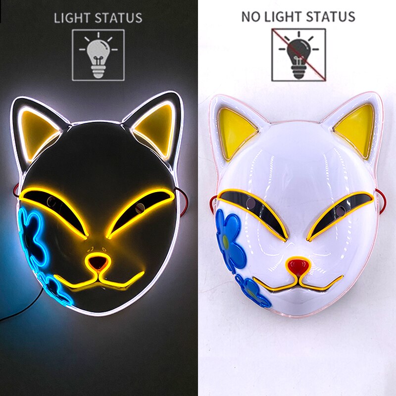 New Arrival LED Luminous Cosplay Anime Mask Neon Light Up Fox Mask Halloween Party Mask Carnival Party Led Mask