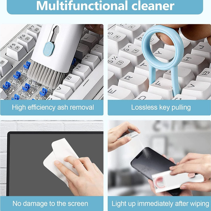 Multifunctional 7-in-1 Computer Keyboard Cleaner Brush Kit Earphone Cleaning Pen Phone Screen Cleaner Keycap Puller Kit