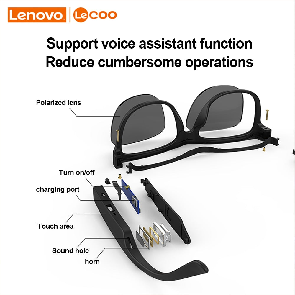 Lenovo Lecoo C8 Smart Glasses Headset Wireless Bluetooth Sunglasses Outdoor Sport earphone Calling Music Anti-Blue Eyeglasses