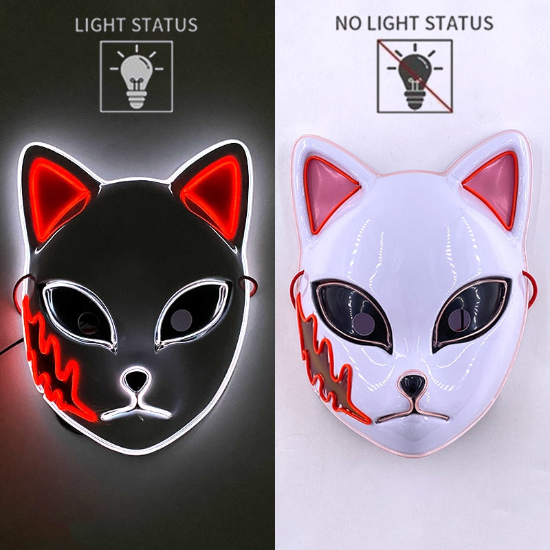 New Arrival LED Luminous Cosplay Anime Mask Neon Light Up Fox Mask Halloween Party Mask Carnival Party Led Mask