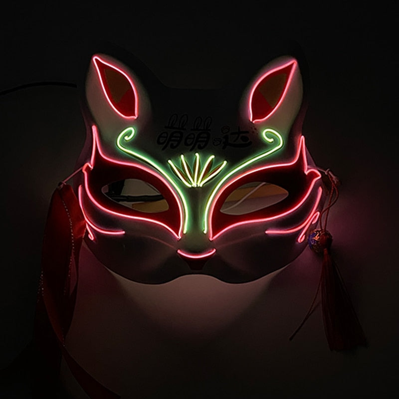 New Arrival LED Luminous Cosplay Anime Mask Neon Light Up Fox Mask Halloween Party Mask Carnival Party Led Mask