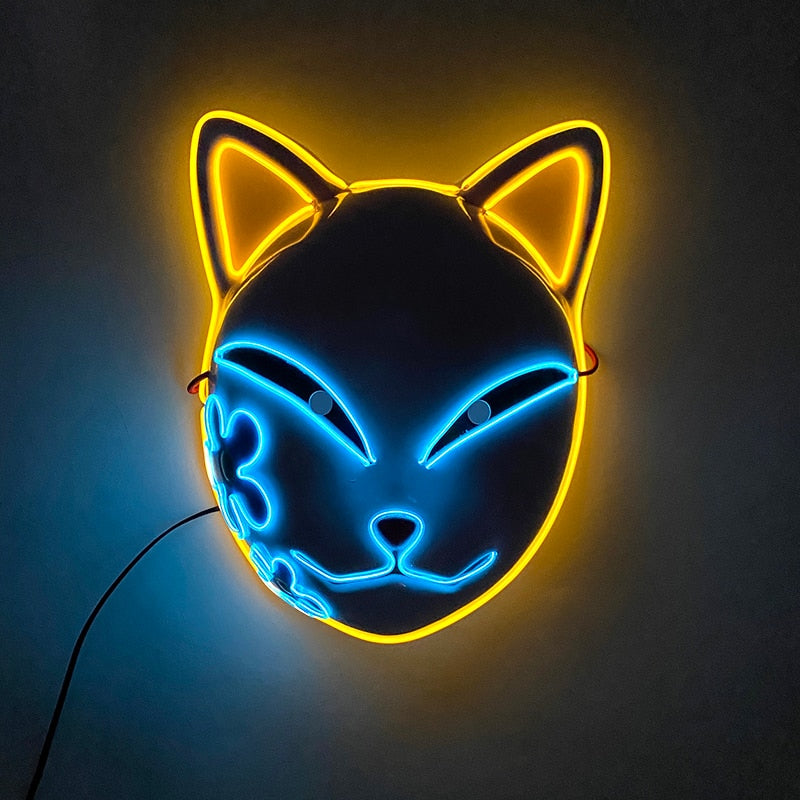 New Arrival LED Luminous Cosplay Anime Mask Neon Light Up Fox Mask Halloween Party Mask Carnival Party Led Mask