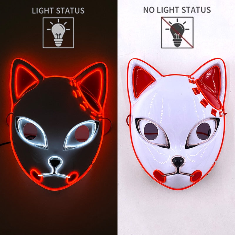 New Arrival LED Luminous Cosplay Anime Mask Neon Light Up Fox Mask Halloween Party Mask Carnival Party Led Mask