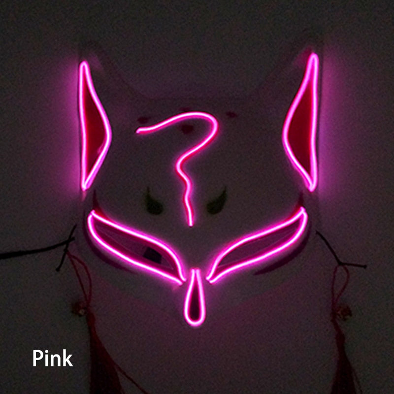 New Arrival LED Luminous Cosplay Anime Mask Neon Light Up Fox Mask Halloween Party Mask Carnival Party Led Mask