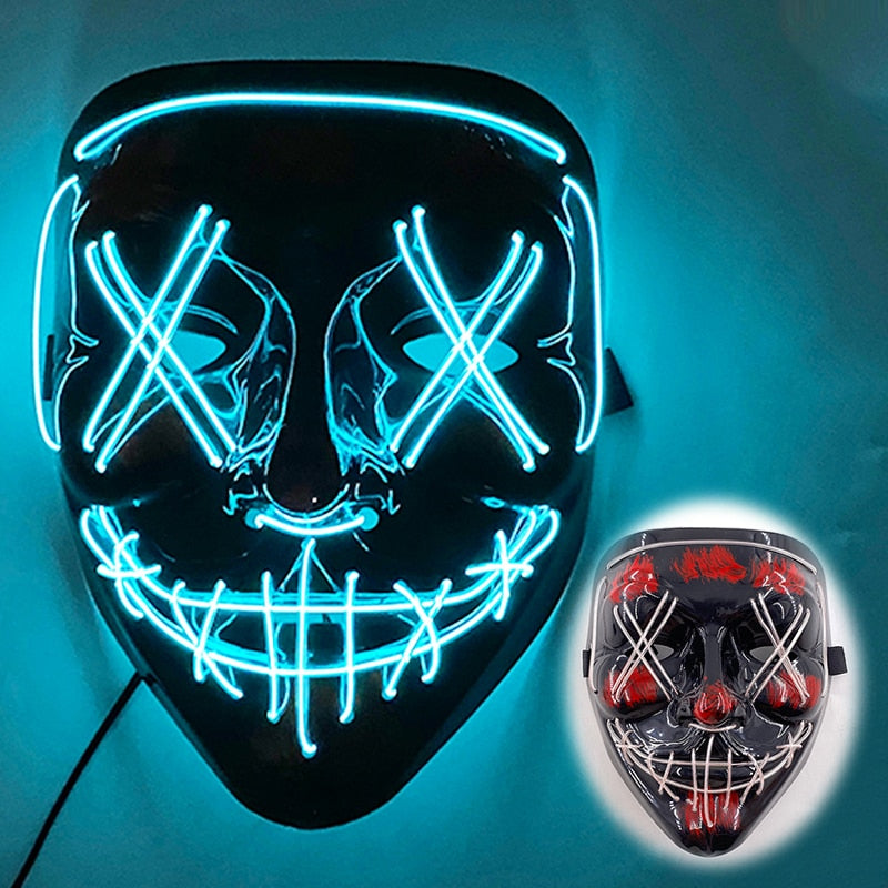 Halloween Luminous Neon Mask Led Mask Masque Masquerade Party Mask Glow In The Dark Purge Masks Cosplay Costume Supplies