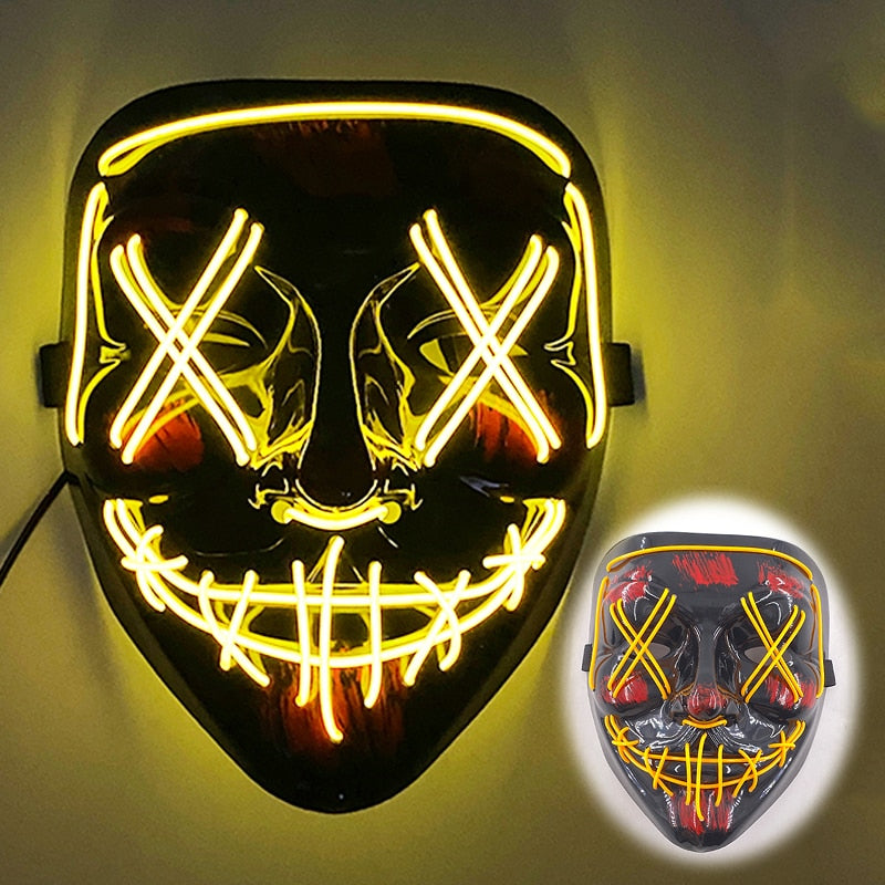 Halloween Luminous Neon Mask Led Mask Masque Masquerade Party Mask Glow In The Dark Purge Masks Cosplay Costume Supplies