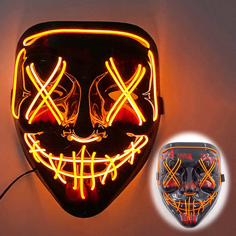 Halloween Luminous Neon Mask Led Mask Masque Masquerade Party Mask Glow In The Dark Purge Masks Cosplay Costume Supplies