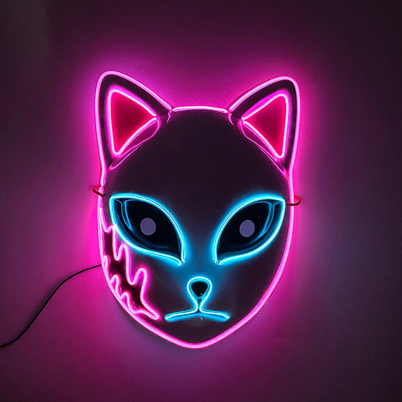 New Arrival LED Luminous Cosplay Anime Mask Neon Light Up Fox Mask Halloween Party Mask Carnival Party Led Mask