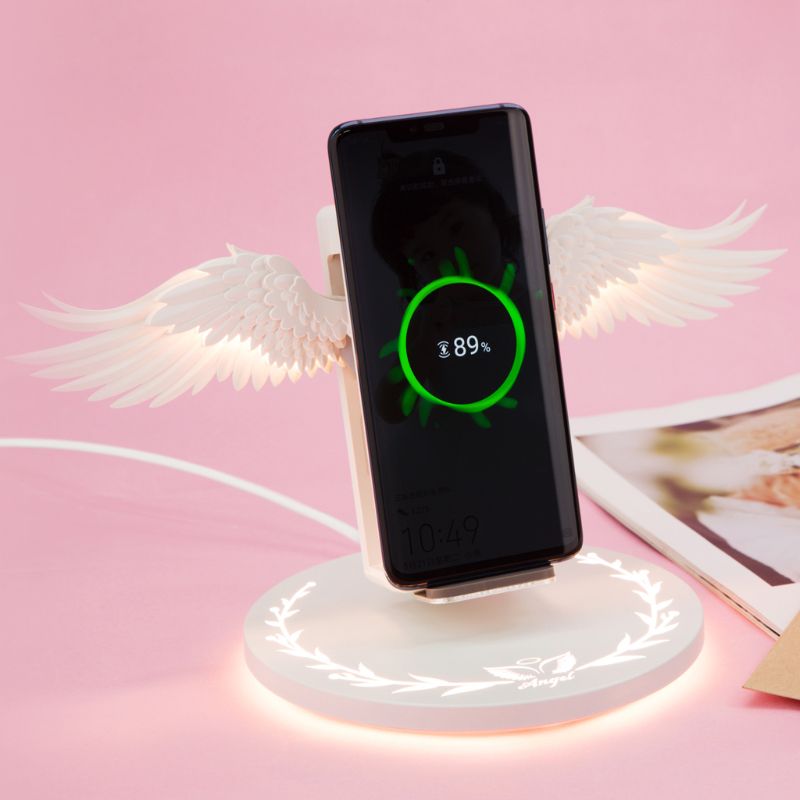 10W Universal Colorful LED Angel Wings Qi Wireless Charger Charge Dock For iPhone14 13ProMaX 12Pro 11 Mobile Phone Fast Charger